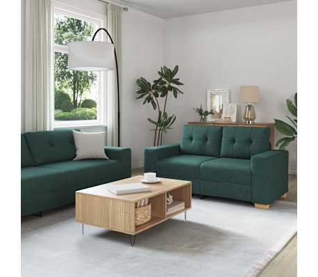 vidaXL Divano 3 pcs Verde Scuro Tessuto misto lino