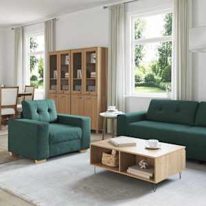 Pohovka 3 pcs Tmavě zelená 221 x 80 x 80 cm Lněná směs - obrázek 1