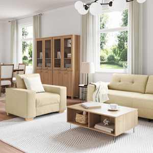 Pohovka 3 pcs Krémová 221 x 80 x 80 cm Lněná směs - obrázek 3