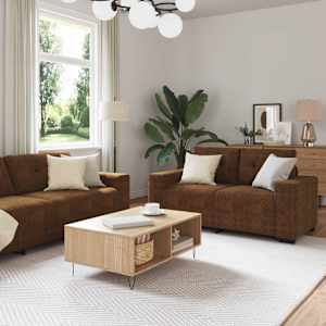 Pohovka 3 pcs Hnědá 221 x 80 x 80 cm Lněná směs - obrázek 1