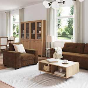 Pohovka 3 pcs Hnědá 221 x 80 x 80 cm Lněná směs - obrázek 3