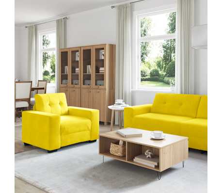 vidaXL Set de canapea cu pernă 3 pcs Galben 221 x 78 x 80 cm Catifea