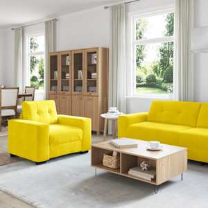 vidaXL Set de canapea cu pernă 3 pcs Galben 221 x 78 x 80 cm Catifea