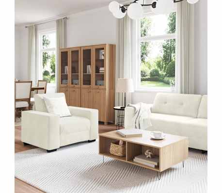 vidaXL Диван 3 pcs Крем Ленена смесена тъкан