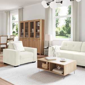 vidaXL Диван 3 pcs Крем Ленена смесена тъкан