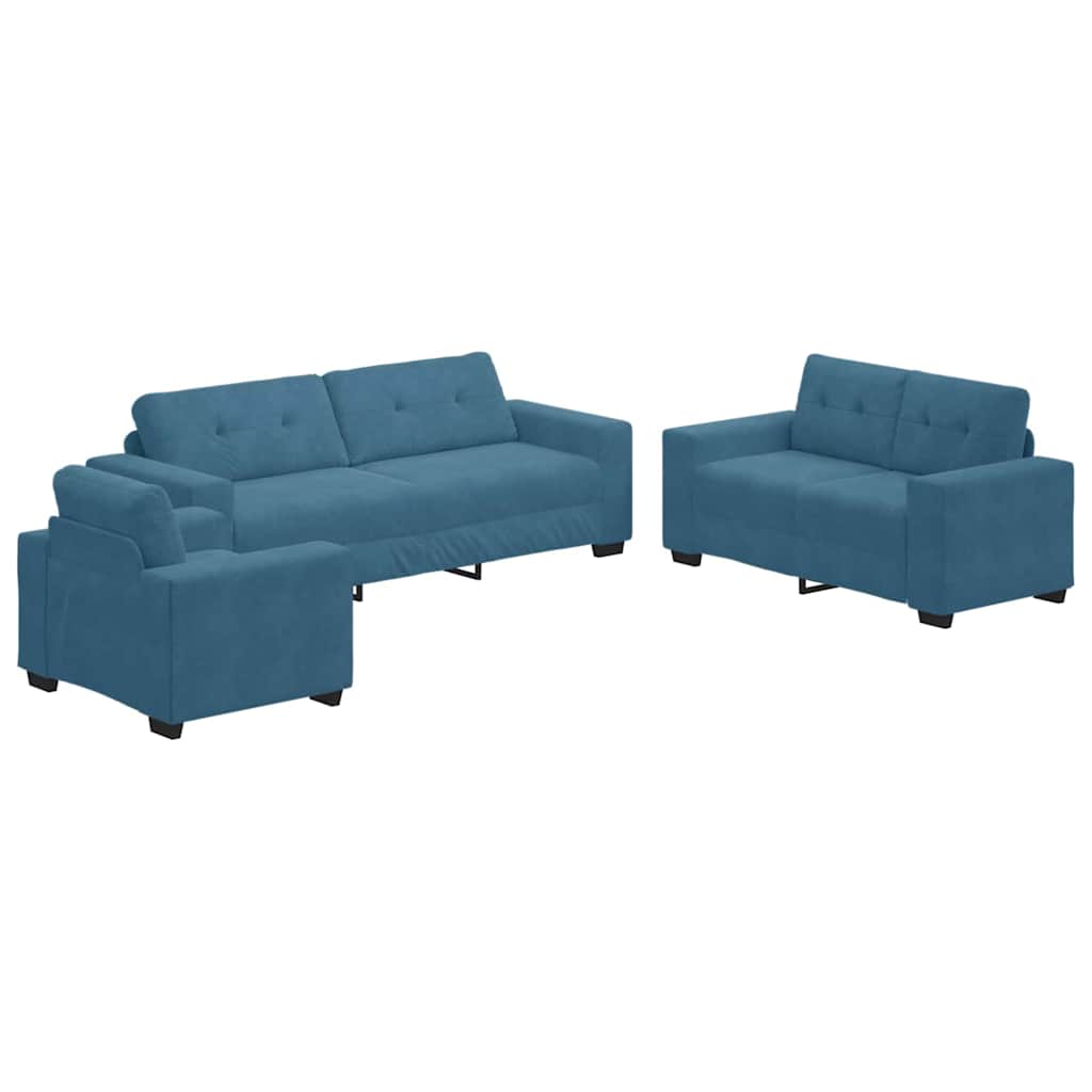 Thumbnail - vidaXL Sofa Set 3 pcs Blau Samt
