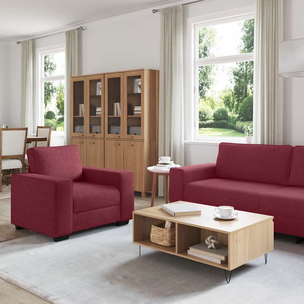 vidaXL 3-delige Loungeset met kussens stof wijnrood