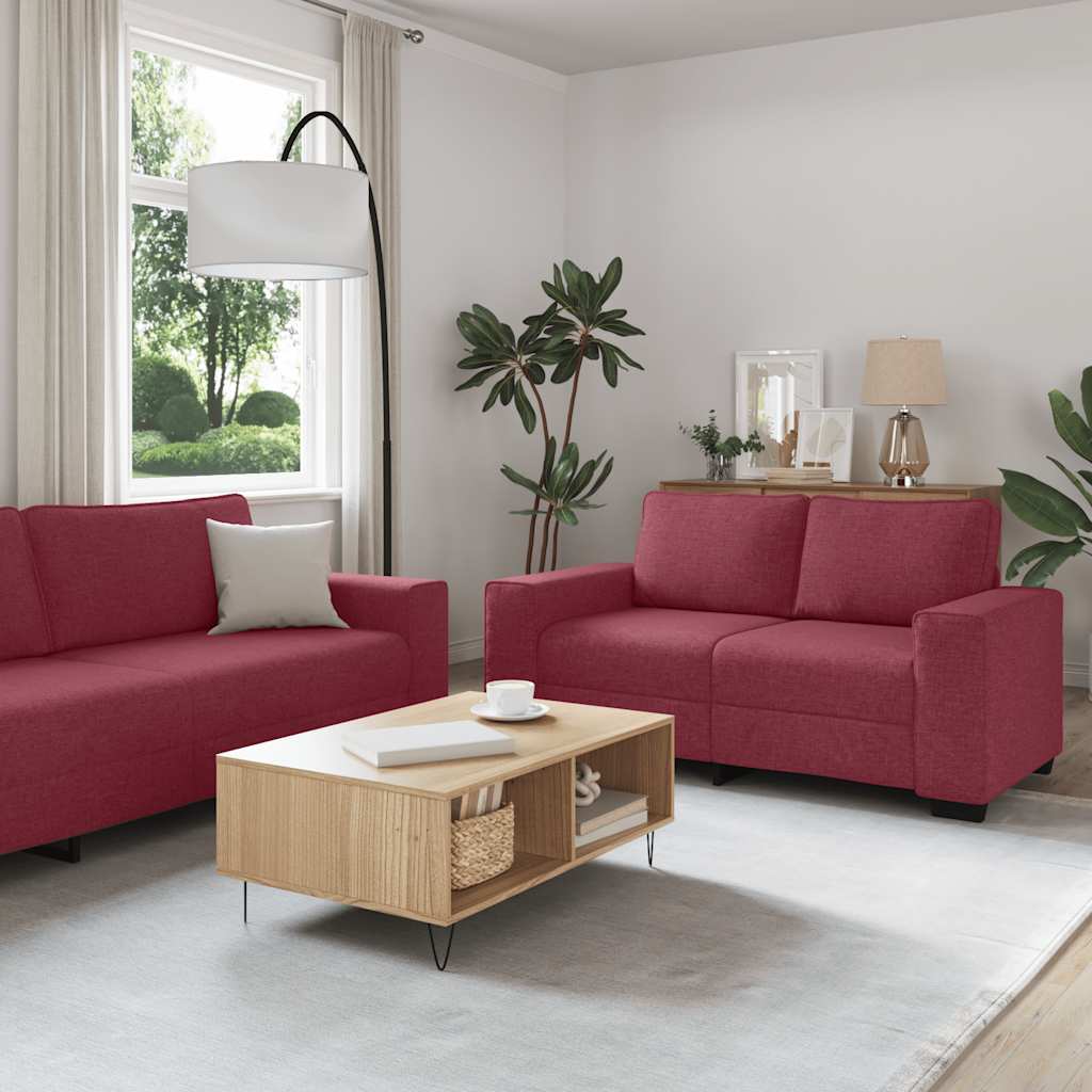 vidaXL Set canapea cu perne, 3 piese, roșu vin, material textil
