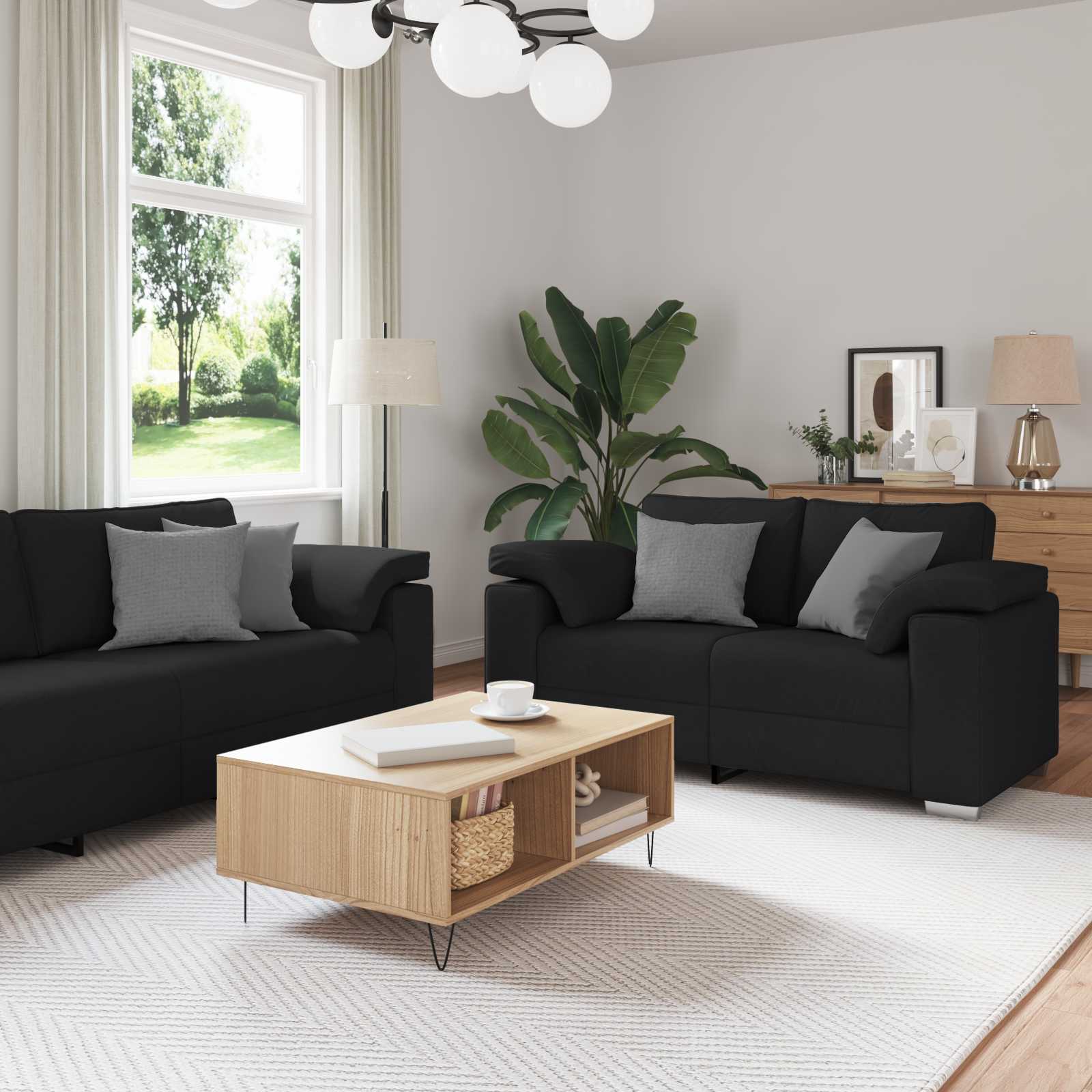 vidaXL Sofa 3 pcs Schwarz Leinenmischgewebe