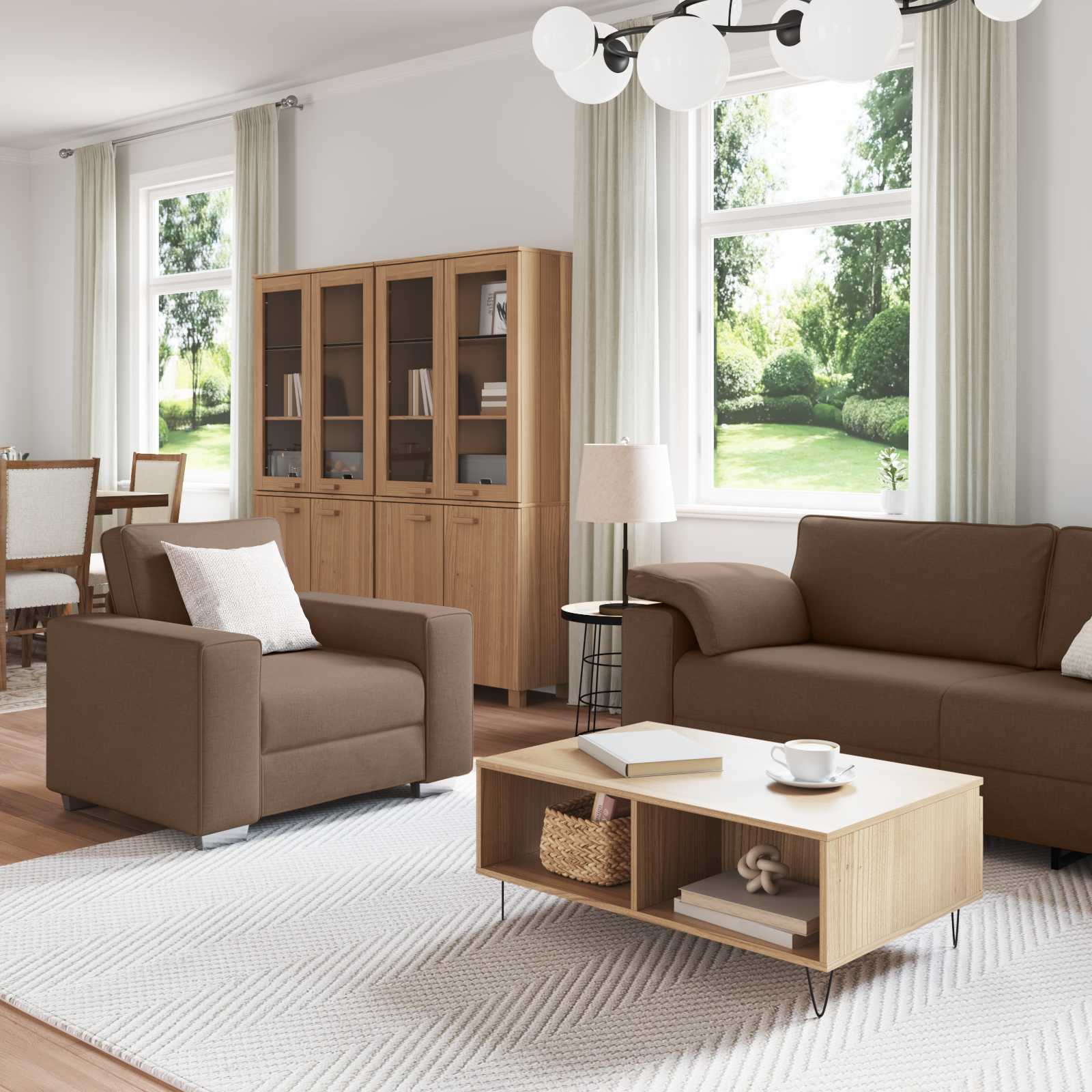 Thumbnail - vidaXL Sofa 3 pcs Braun 219 x 80 x 82 cm Leinenmischgewebe