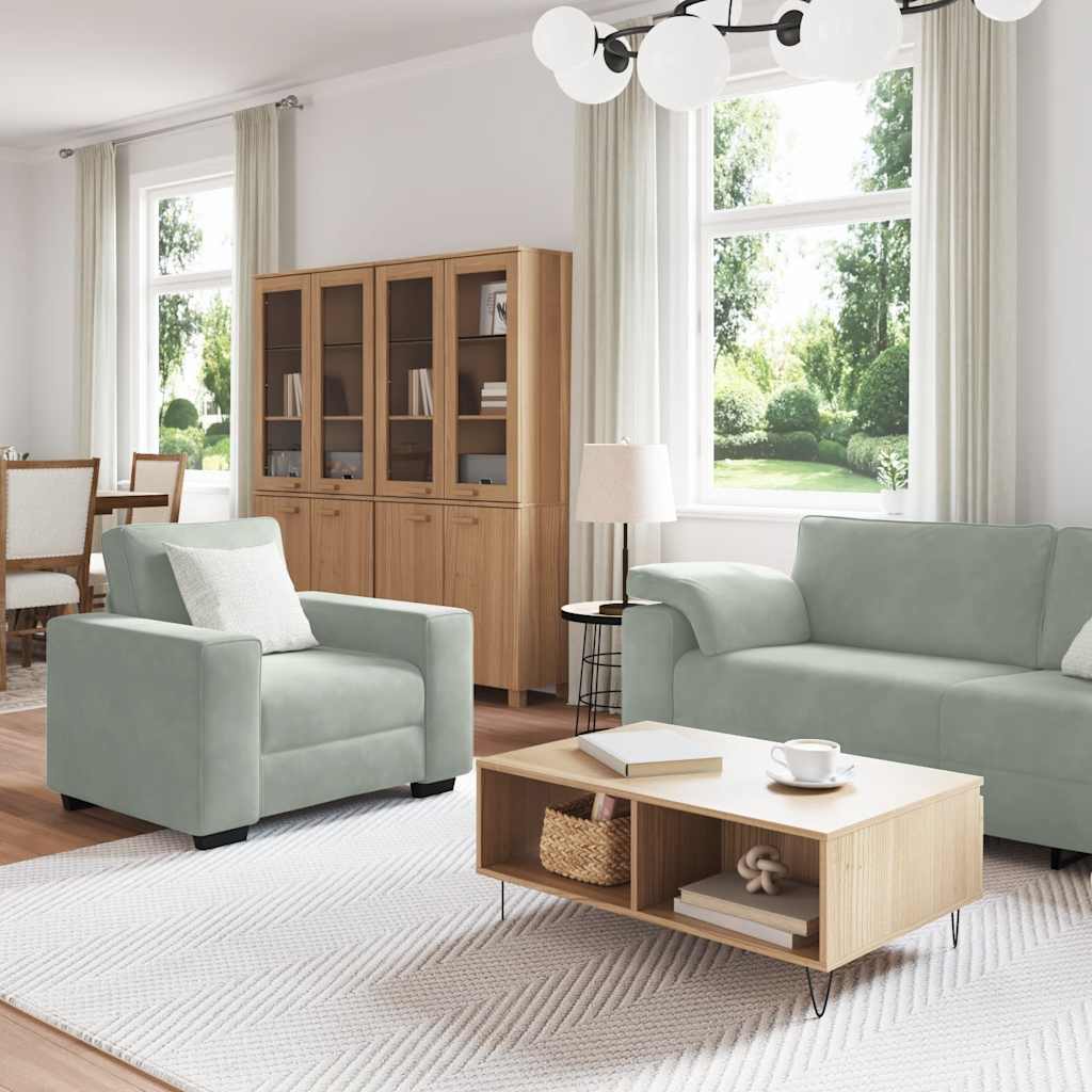 vidaXL 3-delige Loungeset met kussens fluweel lichtgrijs afbeelding