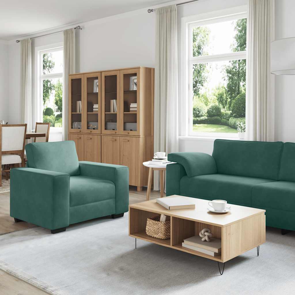 vidaXL 3-delige Loungeset met kussens fluweel donkergroen