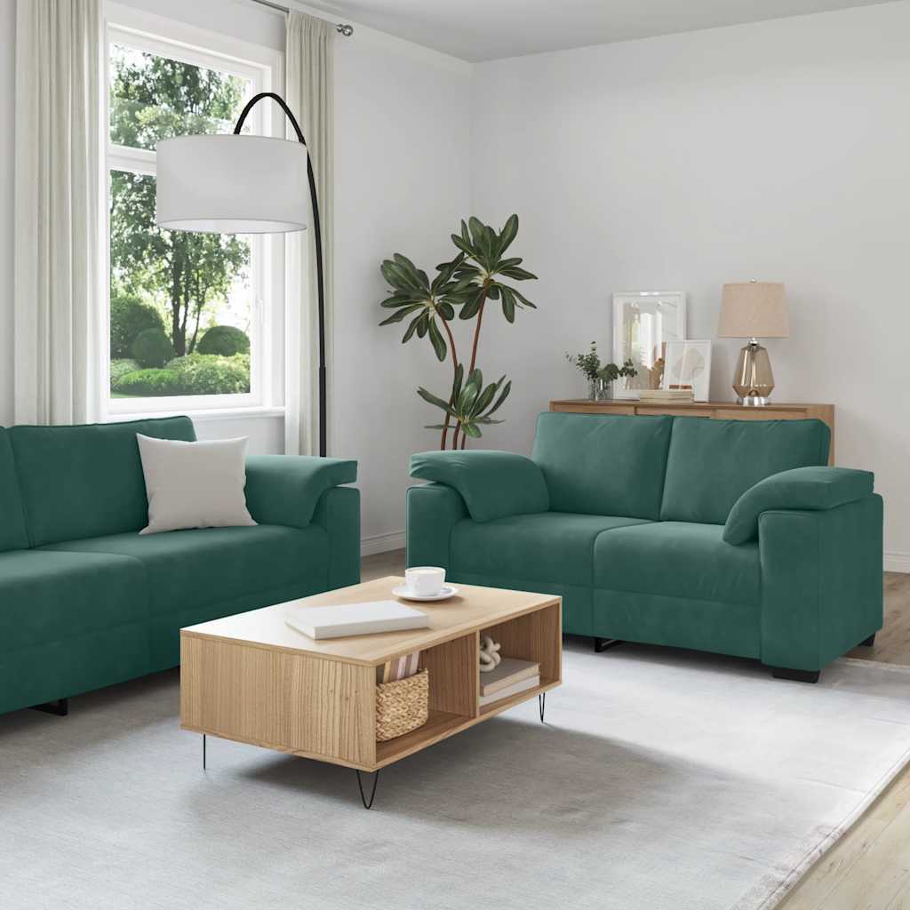 vidaXL Set de canapele cu perne, 3 piese, verde închis, catifea