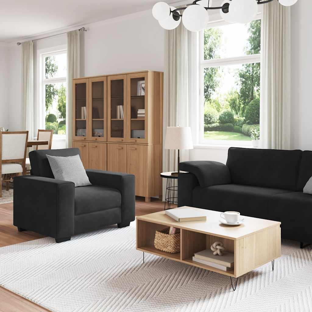 vidaXL 3-delige Loungeset met kussens fluweel zwart afbeelding