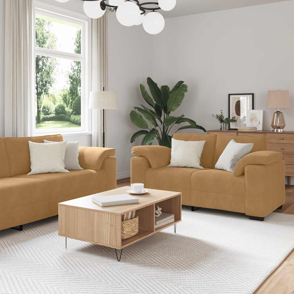 vidaXL 3-tlg. Sofagarnitur mit Kissen Braun Samt