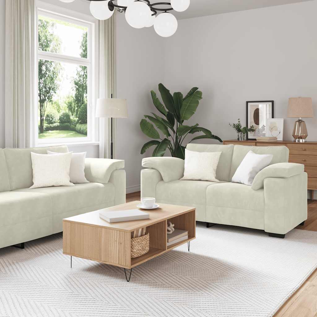 sofasæt 3 dele med hynder velour cremefarvet