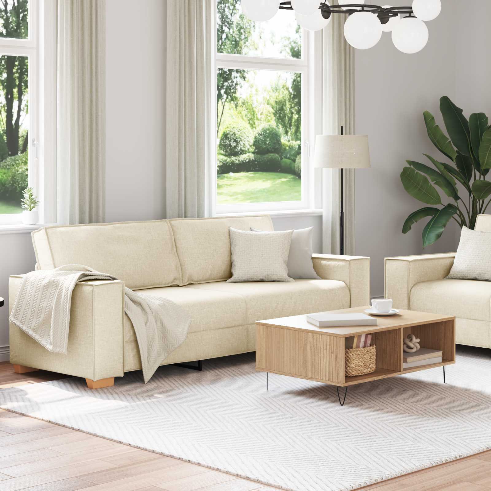 Thumbnail - vidaXL Sofa 2 pcs Beige 220 x 80 x 84 cm Leinenmischgewebe