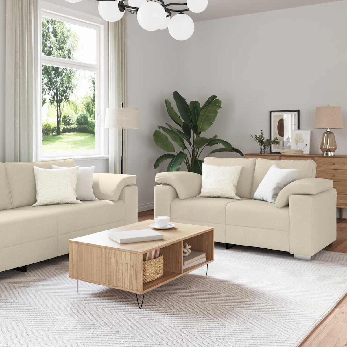 Sofa 2 stk. Beige Linned-blandet stof