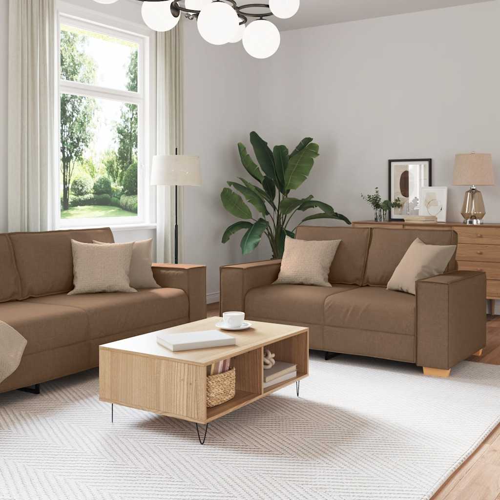 vidaXL 2-delige Loungeset met kussens stof bruin