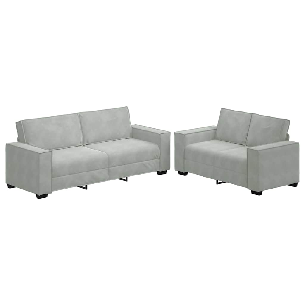 vidaXL Set de canapele cu perne, 2 piese, gri deschis, catifea