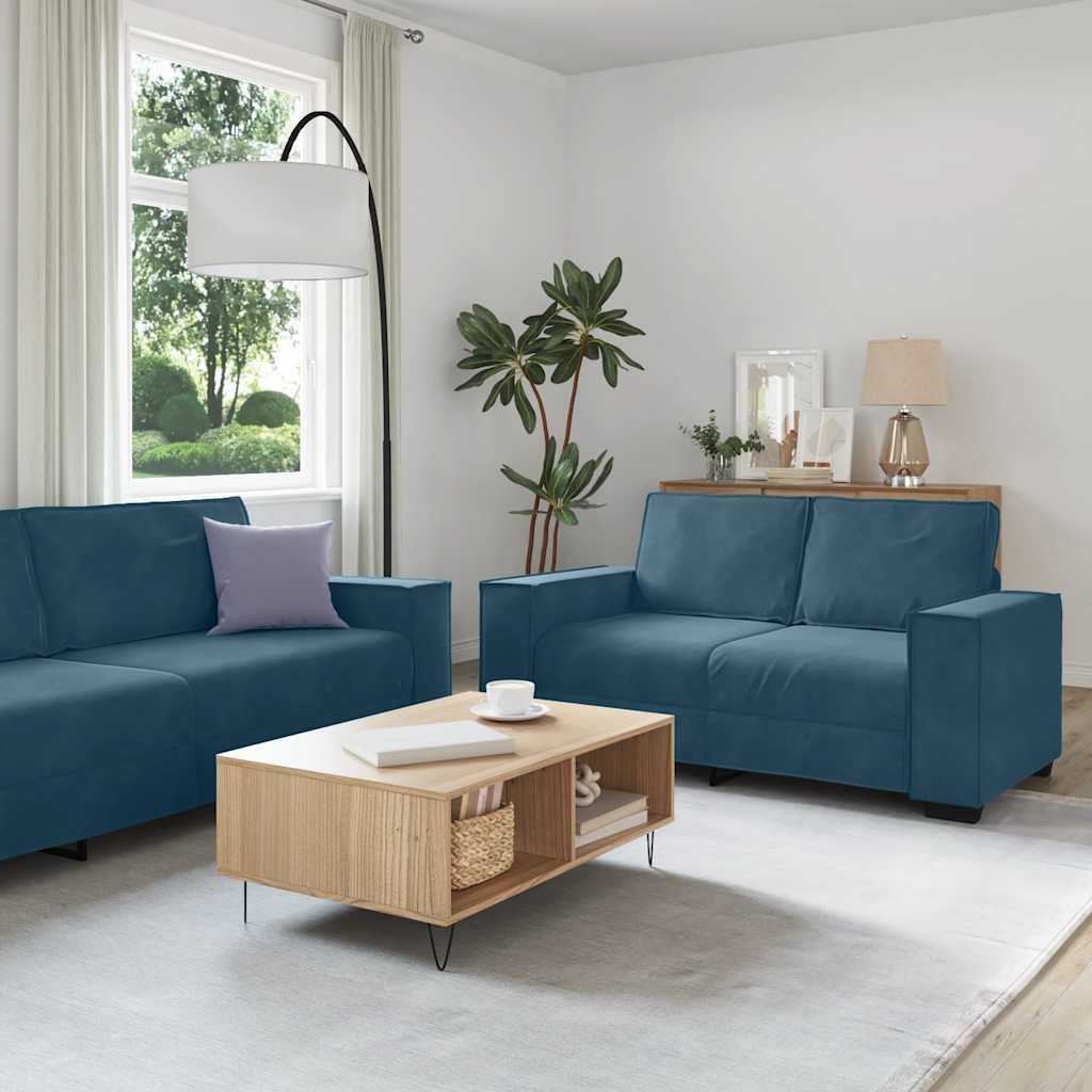 vidaXL Set de canapele cu perne, 2 piese, albastru, catifea