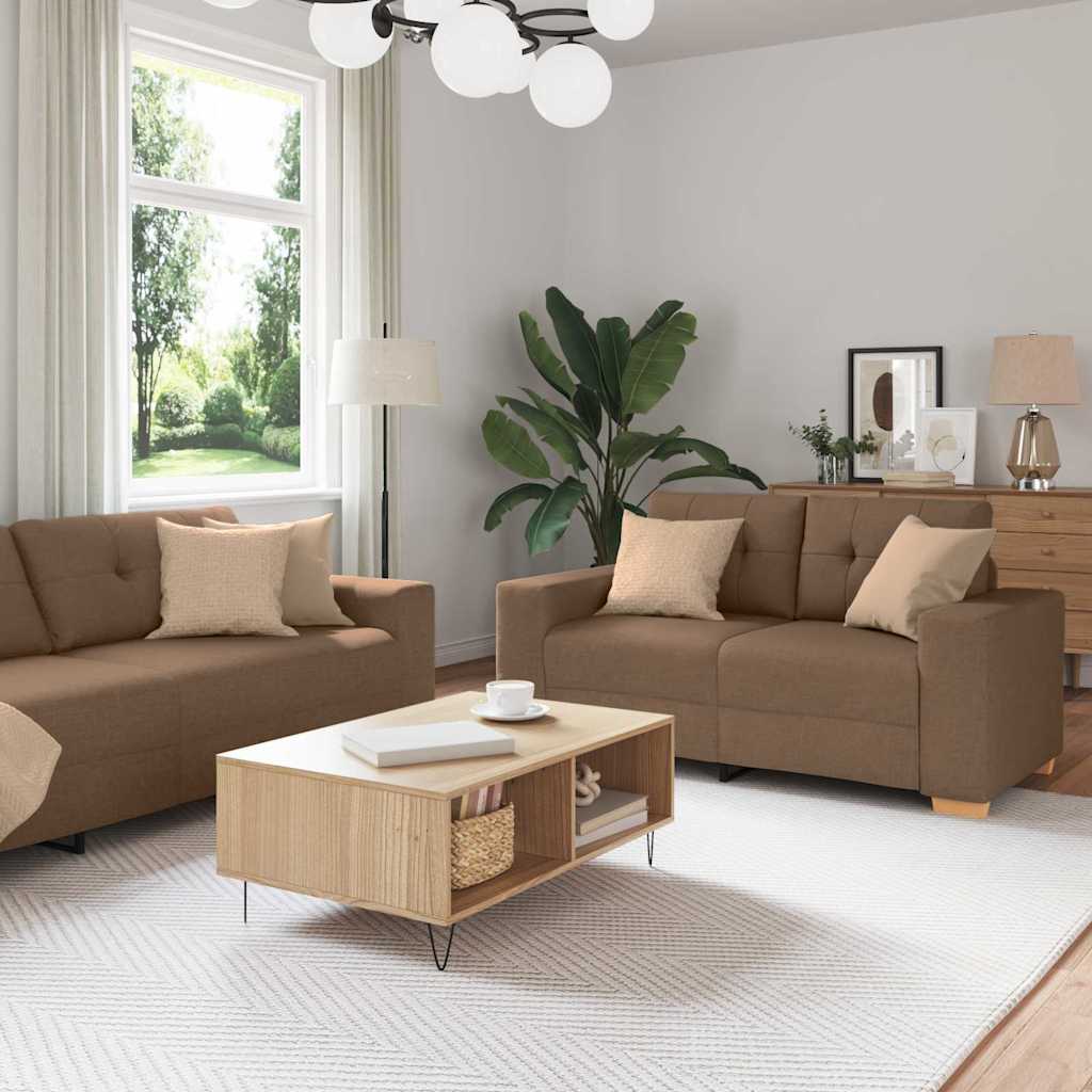 2 Dels Sofa Sæt med Pudebetræk Brun Stof