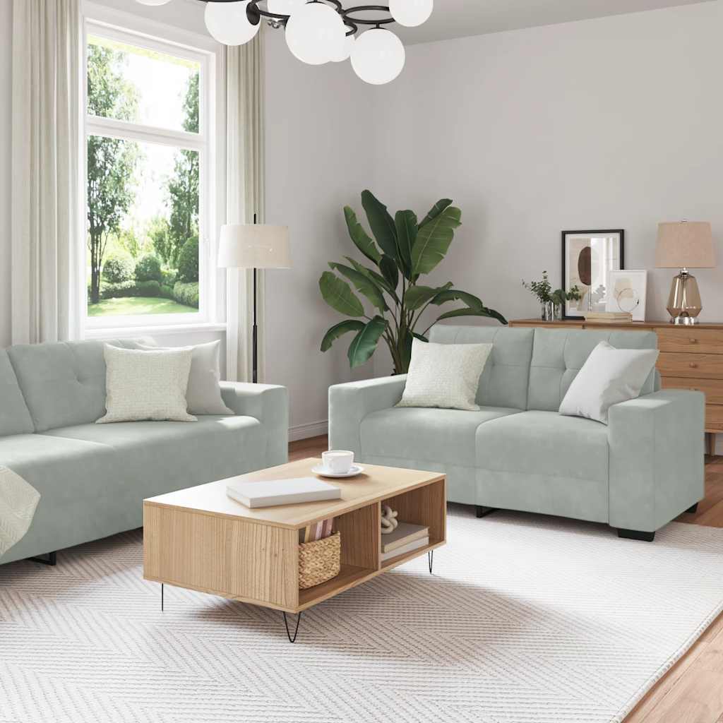 vidaXL 2-teiliges Sofa-Set mit Kissen, hellgrauer Samt