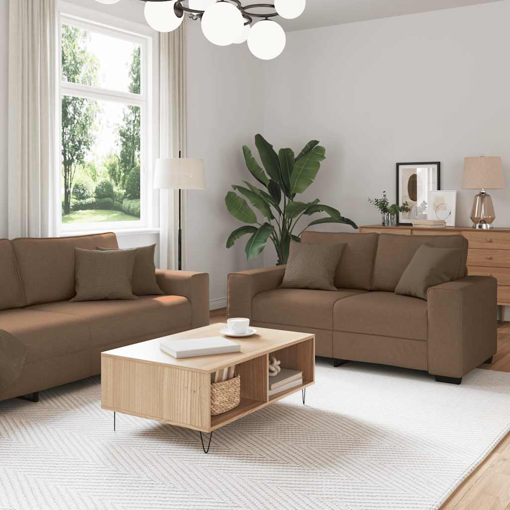 vidaXL 2-delige Loungeset met kussens stof bruin