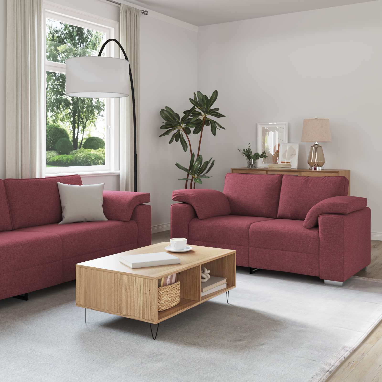vidaXL Sofa Set 2 pcs Weinrot 219 x 77 x 82 cm Stoff