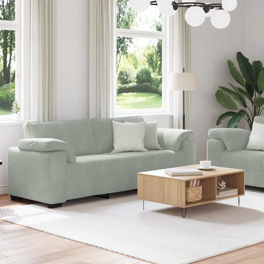 2-teiliges Sofa-Set mit Kissen, hellgrauer Samt – Ansicht 3