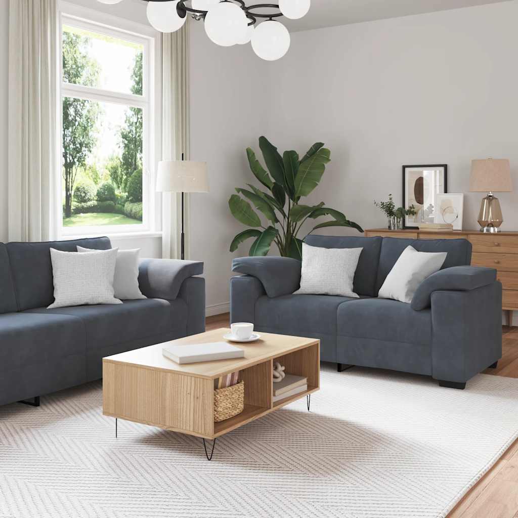 vidaXL 2-teiliges Sofa-Set mit Kissen, dunkelgrauer Samt