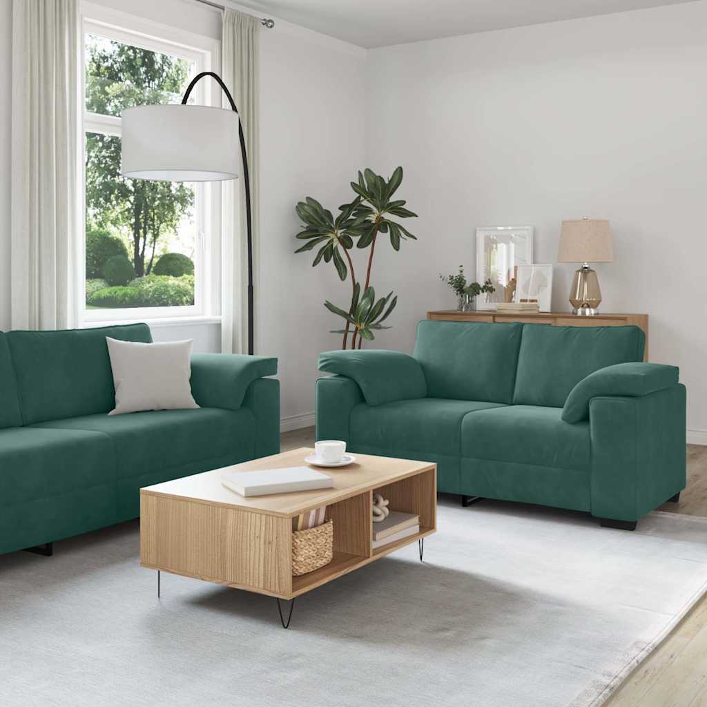 vidaXL 2-teiliges Sofa-Set mit Kissen, dunkelgrüner Samt