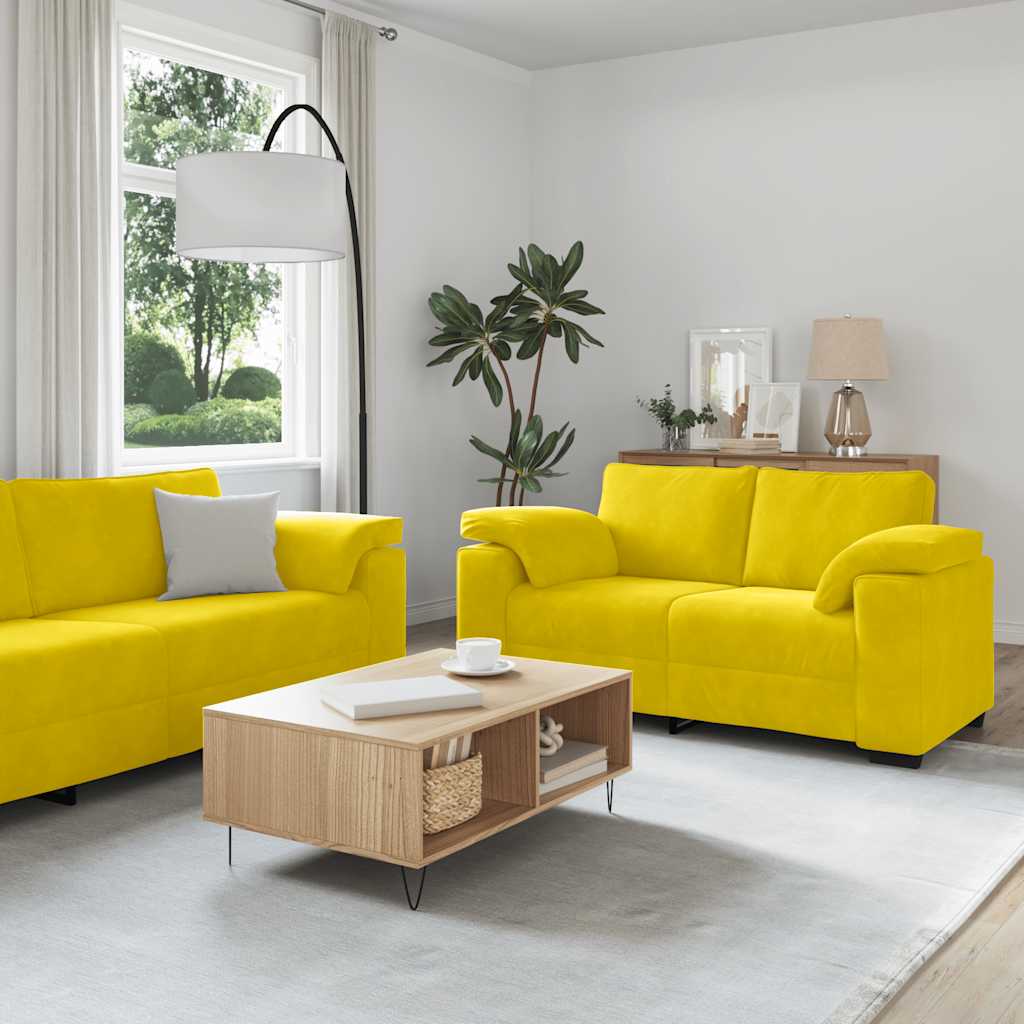 vidaXL 2-teiliges Sofa-Set mit Kissen, gelber Samt