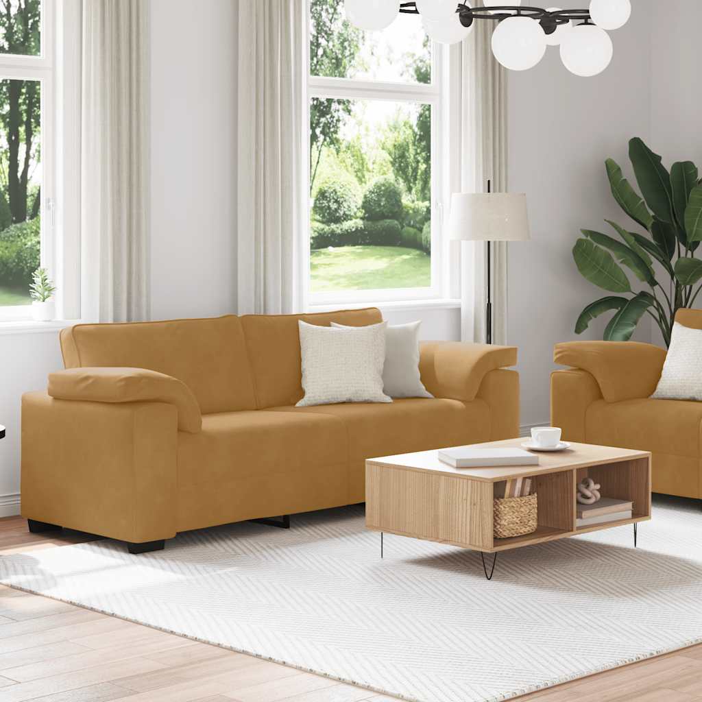 2-teiliges Sofa-Set mit Kissen, brauner Samt – Ansicht 3