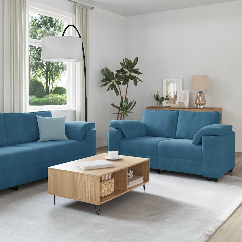 vidaXL 2-teiliges Sofa-Set mit Kissen, blauer Samt