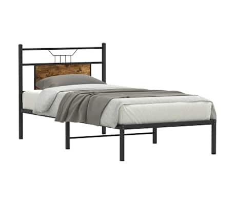 vidaXL Cadru pat fără saltea stejar fumuriu, 90x200 cm, lemn prelucrat