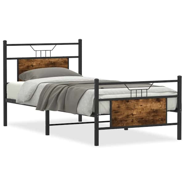 vidaXL peatsiga voodiraam, ilma madratsita, suitsutatud tamm 75x190 cm