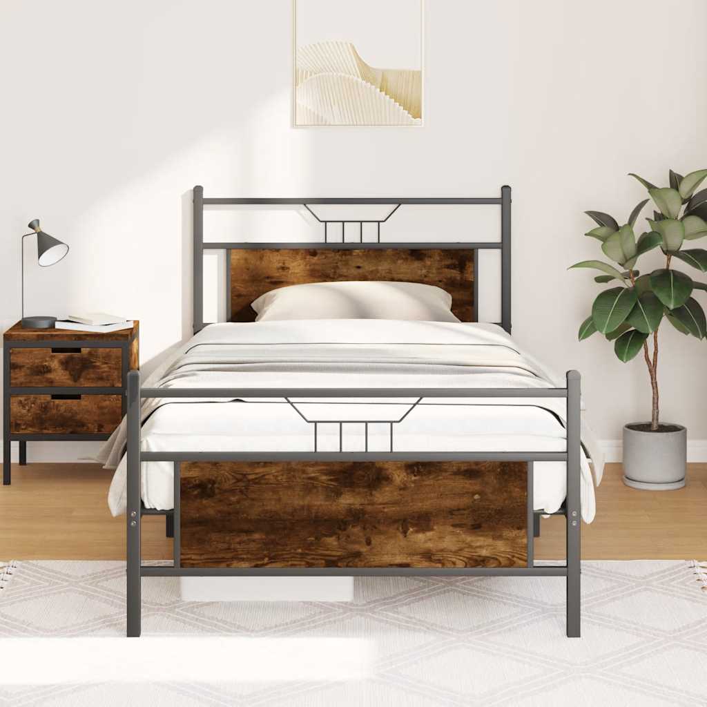 vidaXL Cadru pat fără saltea stejar fumuriu 100x200 cm lemn prelucrat