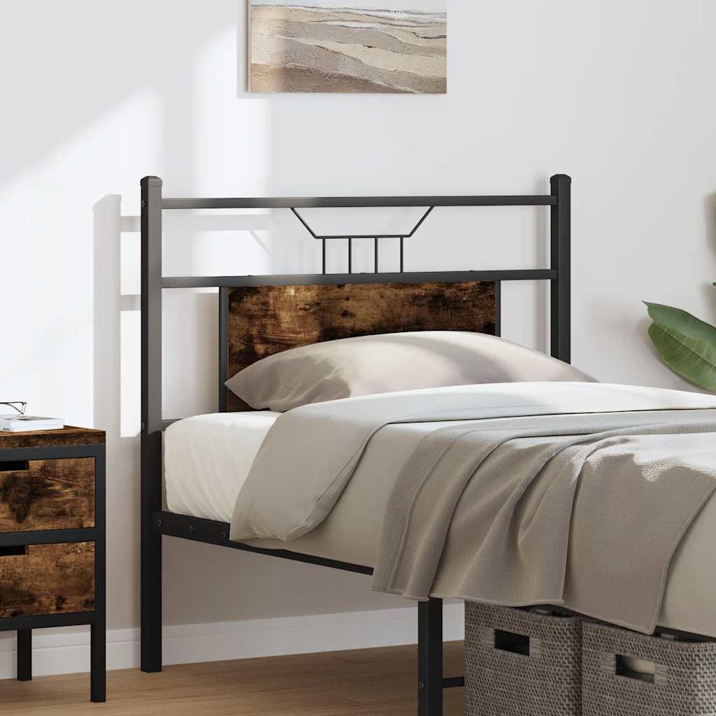 vidaXL Hoofdbord 75 cm bewerkt hout en staal gerookt eikenkleurig afbeelding