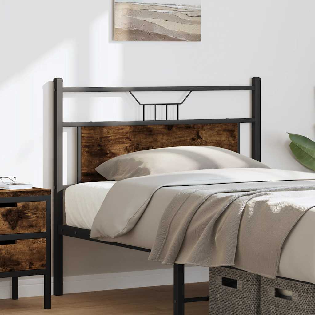 vidaXL Hoofdbord 107 cm bewerkt hout en staal gerookt eikenkleurig afbeelding