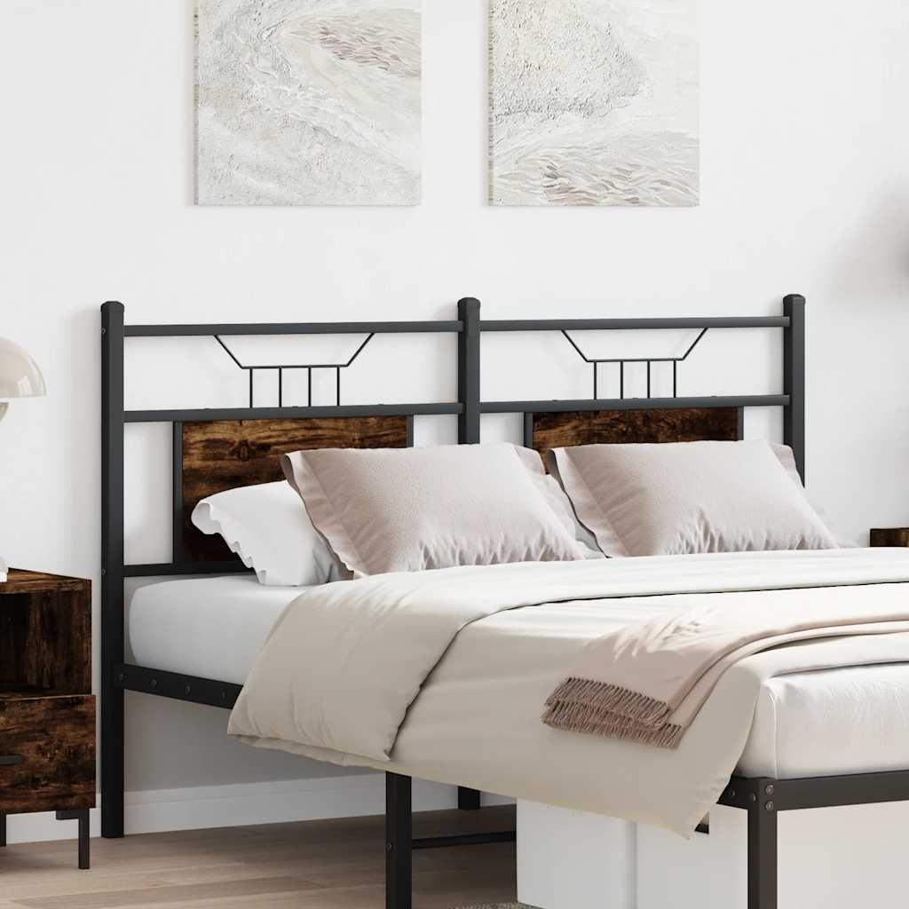 vidaXL Hoofdbord 140 cm bewerkt hout en staal gerookt eikenkleurig afbeelding