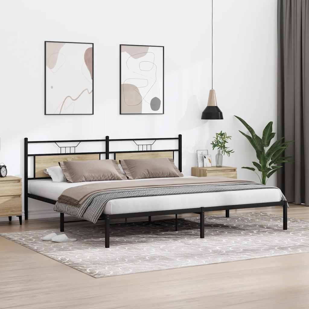 vidaXL Bedframe zonder matras 193x203cm spaanplaat sonoma eikenkleurig, foto 2
