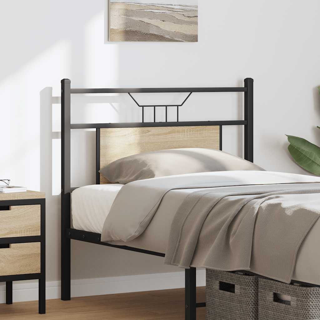 vidaXL Hoofdbord 90 cm spaanplaat sonoma eikenkleurig hout en staal afbeelding