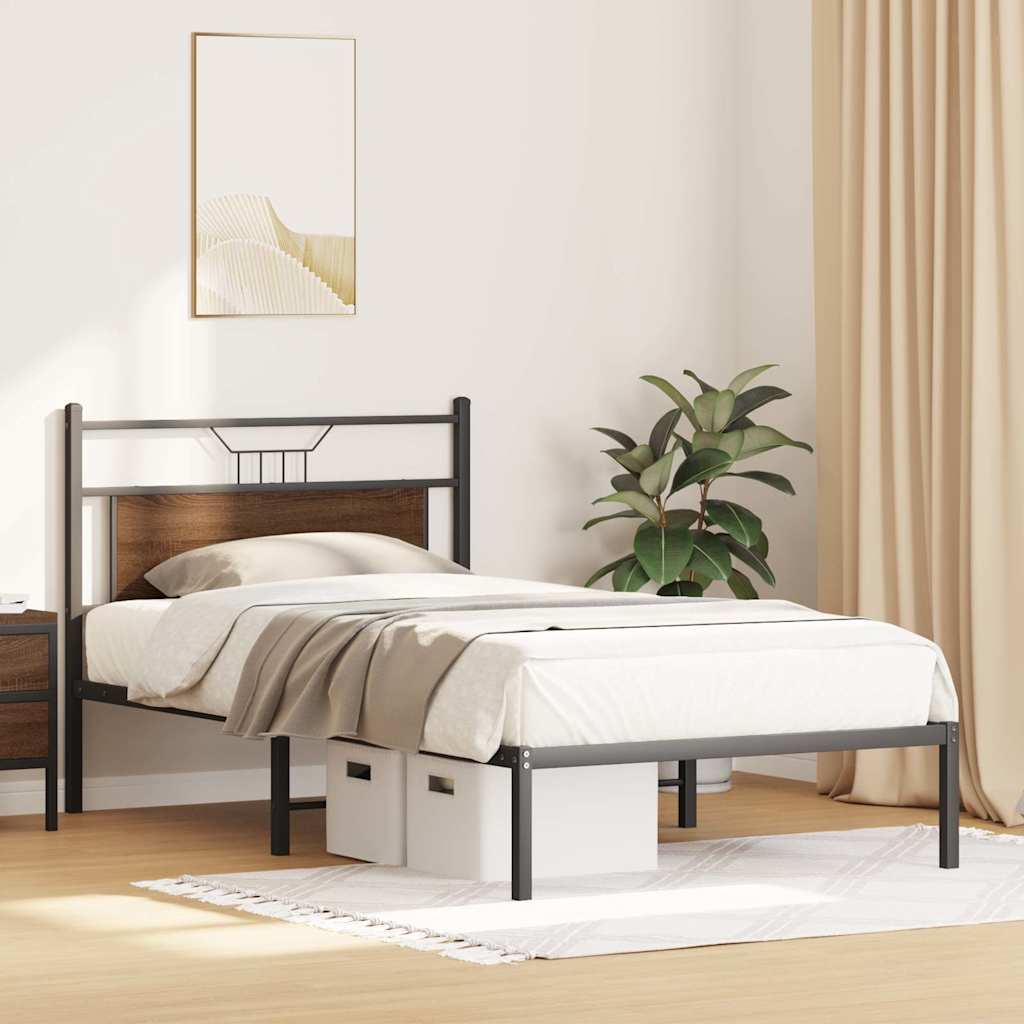 vidaXL Bedframe zonder matras 107x203 cm spaanplaat bruin eikenkleurig, foto 4