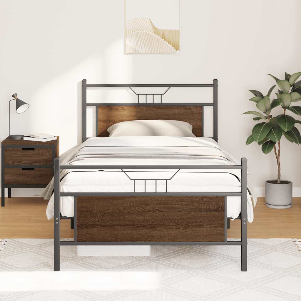 vidaXL Bedframe zonder matras bewerkt hout bruin eikenkleur 100x190 cm, foto 2