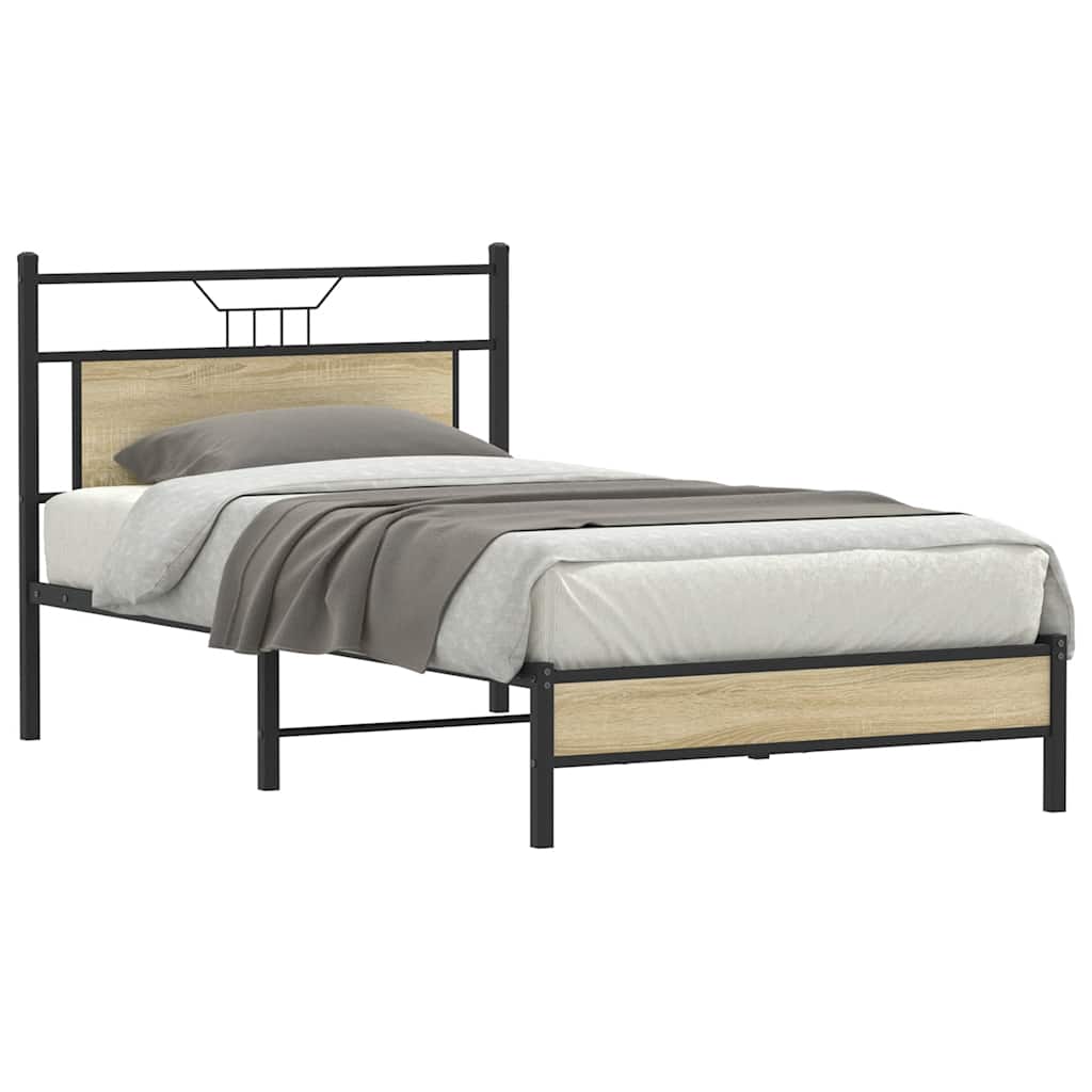 vidaXL Bedframe zonder matras 107x203cm spaanplaat sonoma eikenkleurig afbeelding