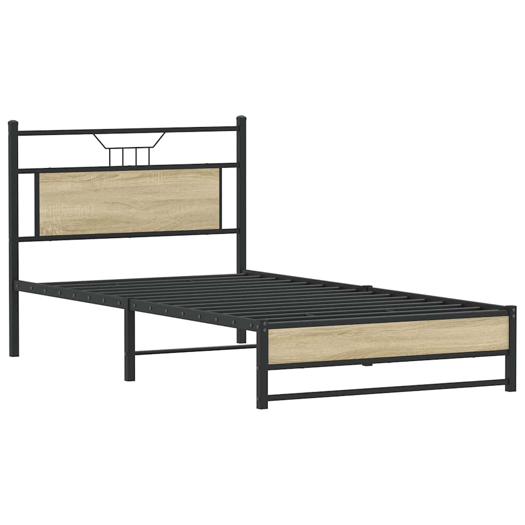 vidaXL Bedframe zonder matras 107x203cm spaanplaat sonoma eikenkleurig afbeelding