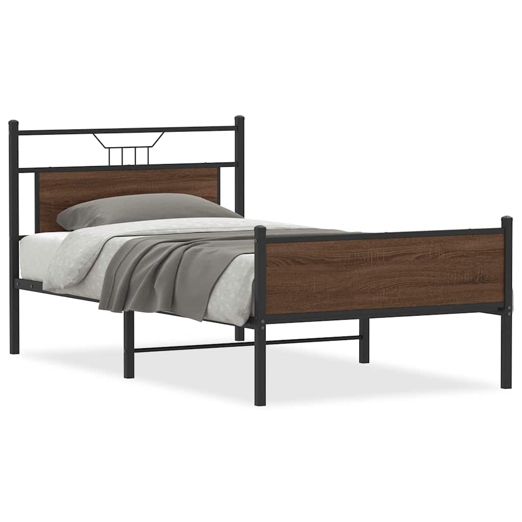 vidaXL Rám postele bez matrace Dub hnědý 107x203 cm Dřevěné konstrukce