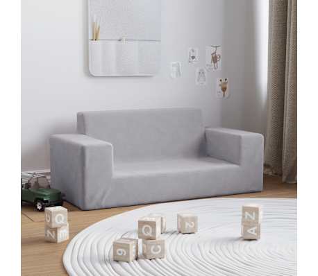 vidaXL Canap&eacute; pour enfants &agrave; 2 places Gris clair Peluche douce