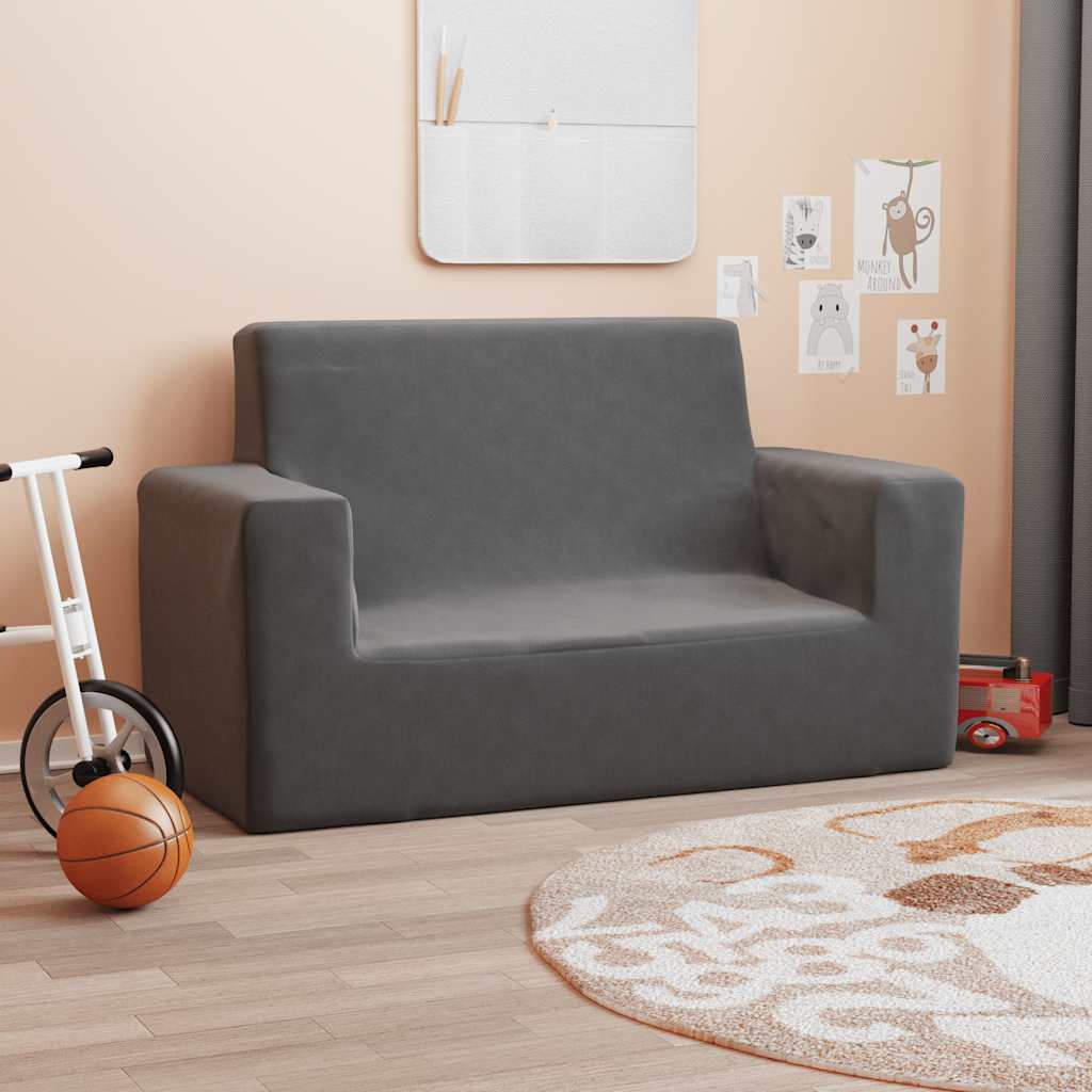 vidaXL 2-miestna detská pohovka antracitová mäkký plyš